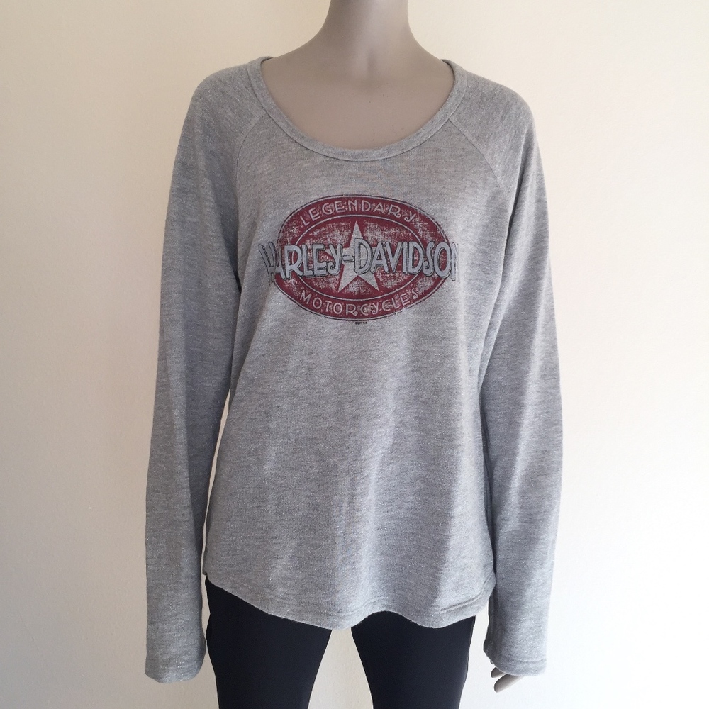 Harley Davidson sparkly graphic top gray silver